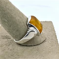 Synthetic Amber Unisex Silver & Stone Ring 925 Silver 3.6g Size:7.75